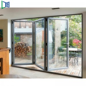 Dobbeltvindue Bi foldedør Akkordeon Aluminiumglas Patio Udvendig Bifold Døre Pulverlakering færdig