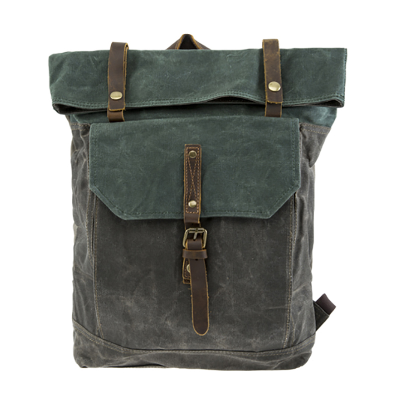 18SC-6776M Custom lærred rygsæk taske med ægte læder multi lommer arrangør rygsæk til universitetsstuderende