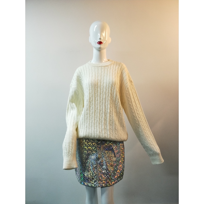 WHITE CABLE SWEATER RLWS0022F