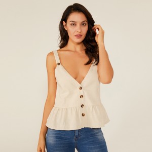 Sommer Deep V Piger Sexet ærmeløs Topmodedesign Hvid ærmeløs skjorte Lady Blouse