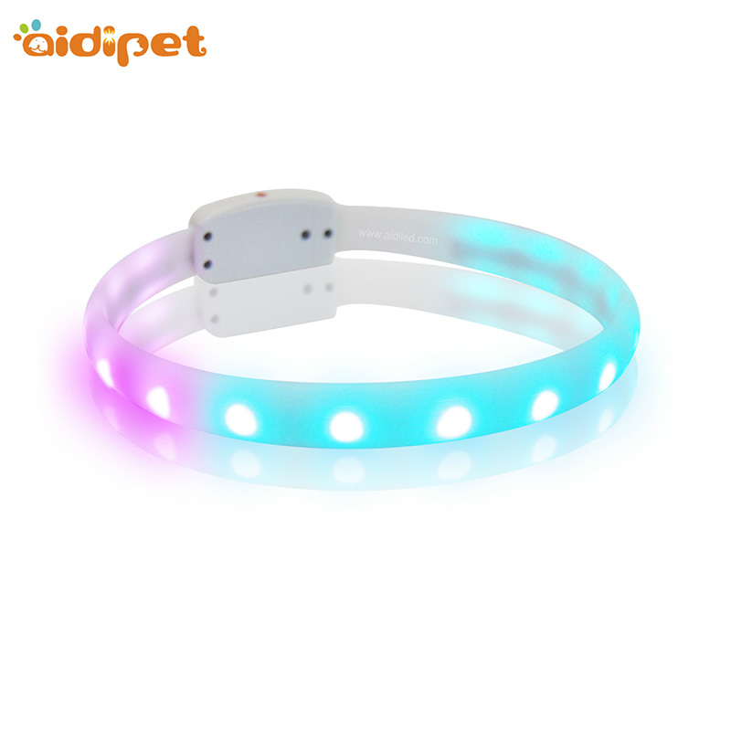Salgsfremmende farverig USB genopladelig blinkende silikone LED hundekrage