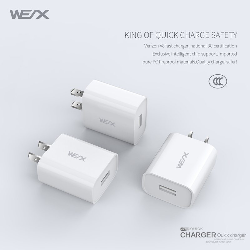 WEX - V8 rejselader, væg oplader, strømadapter