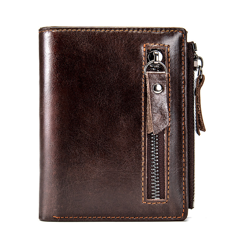 HD0827 - Engros tilpasset mænds ægte læder tegnebog Bærbar multifunktionel tegnebog