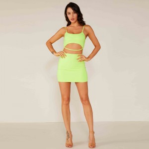 Professionel Factory Oem Brugerdefineret Sexy Fluorescerende Grøn Sexy Club Beach Kjole Kvinder Style