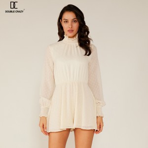 Sommer Damemode Chiffon Halter Hvid blonder kort kjole