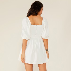 Oem Tøj Vestidos Simple Casual Plisseret Kort Hvid Chiffon Blonder Kjole