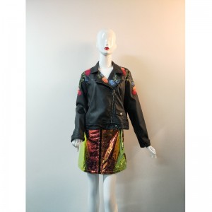 SORT BRODERING PU BIKERJakke RLWPJ0023N