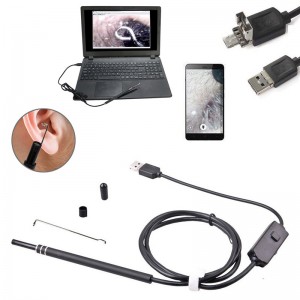 2 i 1 Borescope Inspection Ear Wax Remover Tool 720P Vandtæt kamera med 6 justerbar LED kompatibel med Android og iOS