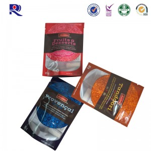 Beklædningsgenstande, trykt og lamineret, med klart vindue for frugter, tørre frugter