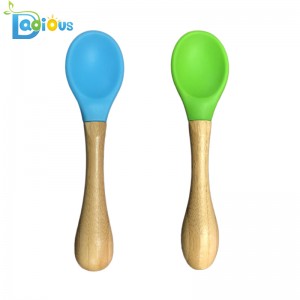 Miljøvenlig Naturlig baby-økologisk ske Madkvalitet Silikone Babyske Varmeresistent Babyske Bambus