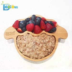 Nyeste design Baby redskaber Småbørn fodring tallerken og ske sæt divideret ophold sæt sug bambus plade