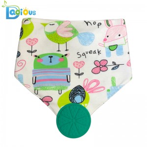 Blødabsorberende organisk bomuldspidebånd Bandana Muslin Teether Bib Unisex Bandana Drool Bibs med teether