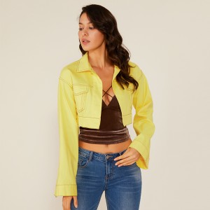 Kvinder sommer mode stil gul langærmet Neon sexet kort jakke