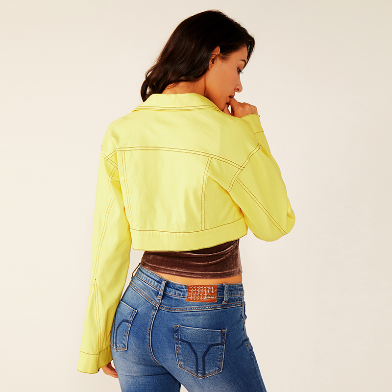 Kvinder sommer mode stil gul langærmet Neon sexet kort jakke