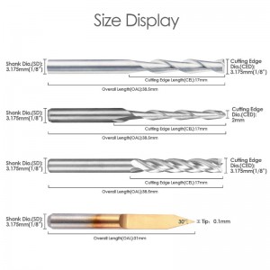 Slutmølle Kombination Kit sæt CNC Router Bits Cutter Cutting Fræseværktøj (4 type, hver 10 stk) Inklusive flad næse / kugle næseendemølle, 30 ° V-form indgraveringsbits og 4 fløjter Ende Mølle