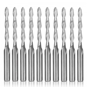 CNC Router Bit 1/8 ”Skaftkugle Neseende Mølle 2mm skæremasse. 2-fløjtspiral opskåret fræsning Fræser Gravering Udskæringsværktøjssæt Wolfram Steel 17mm CEL, 38.5mm OAL til MDF Acryl træ PVC
