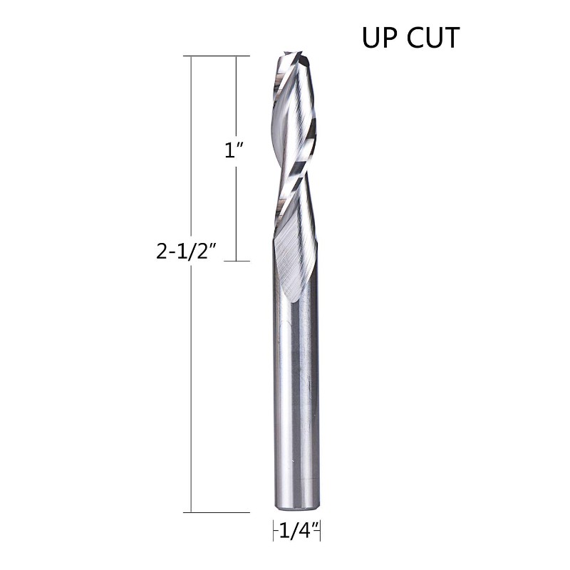 Spiral routerbits med UpCut 1/4 tommer skærediameter, 1/4 tommer skaft HRC55 massivt hårdmetall CNC Ende Mølle til træskæring, udskæring