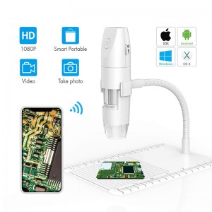 WiFi-mikroskop 50X til 1000X trådløst digitalt mikroskop, fleksibelt armobservation med 1080P HD 2.0 MP 8 LED-kamera, Mini håndholdt mikroskop til Android iOS PC