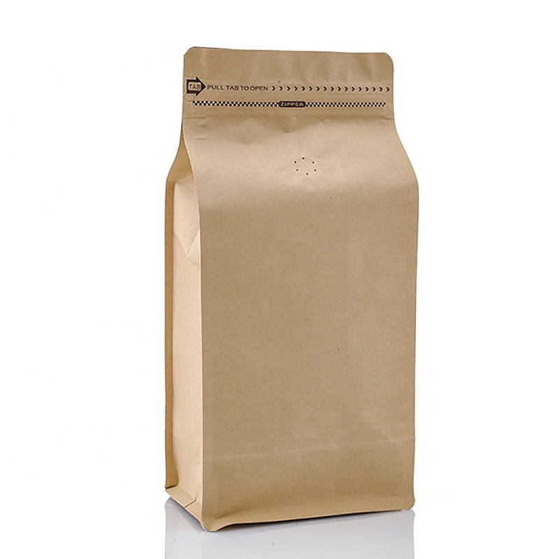 Høj kvalitet 100g 250g 500g 1 kg almindelig lager fladbundet brun kraftpapir kaffebønne poser med ventil og lynlås