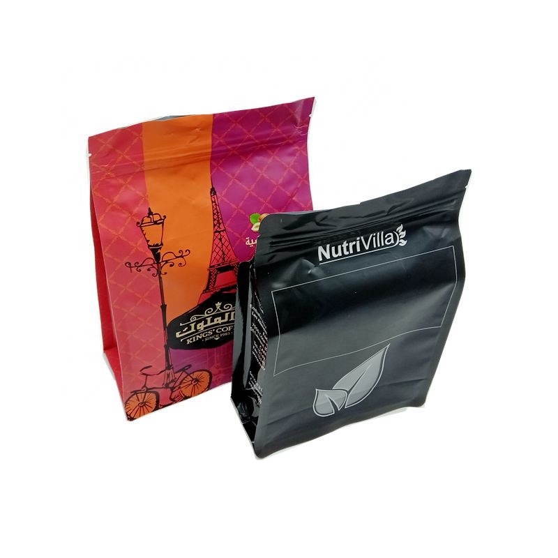 Farverig udskrivning fladbundet pose aluminiumsfolie kaffe emballage taske med vindue