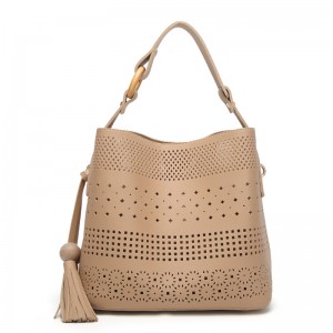 Engros udhulning Enkeltlag PU-læder-indkøbstaske med kvaster