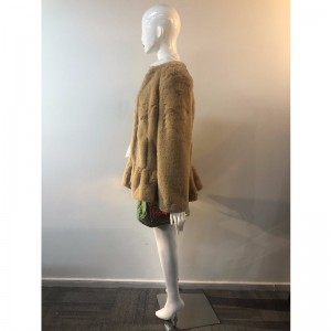 DAMES BRUN COLLARLESS FUR COAT RLWF0015