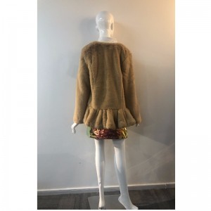 DAMES BRUN COLLARLESS FUR COAT RLWF0015