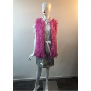 DAMES MAGENTA SHAGGY GILET RLWF0023