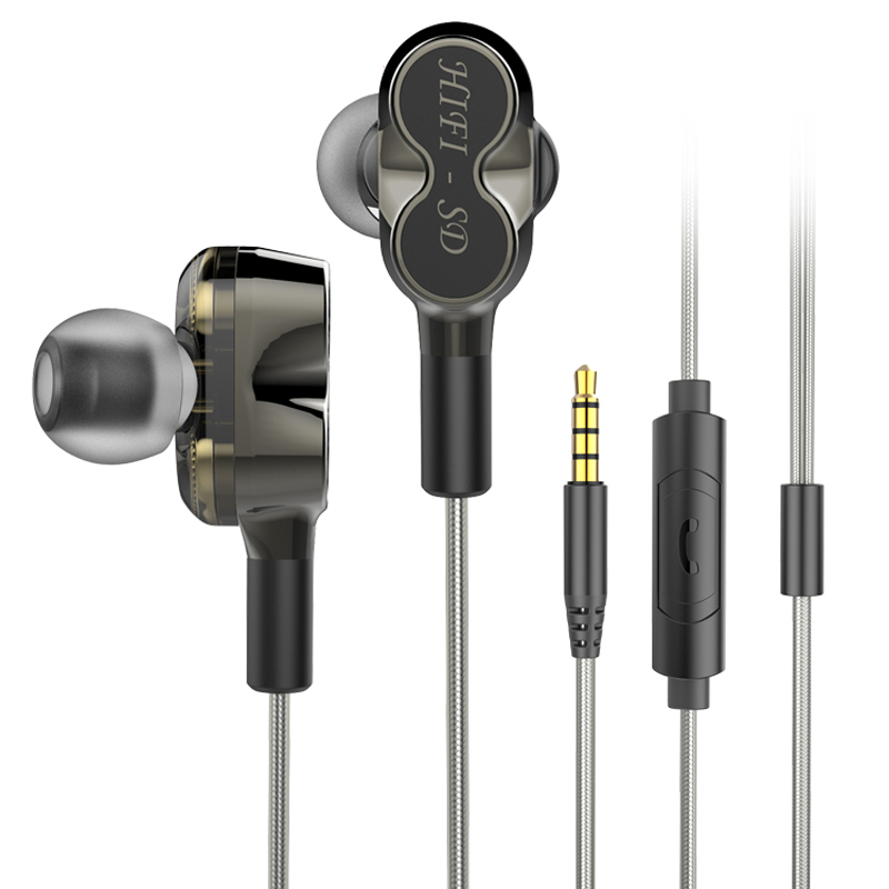 Høj kvalitet Dual Driver Deep Bass Stereo In ear HiFi Wired Earbud