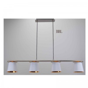 pendellampe med stofskygge, hvid skygge inde i guld