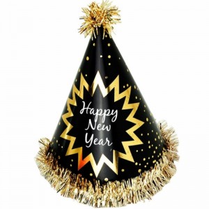 Tillykke med nytår, Foil Fringed Cone Hats Papir med Glitter