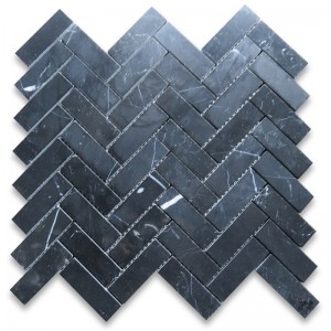 Nero marquina 1x3 sildebensmosaikflise poleret