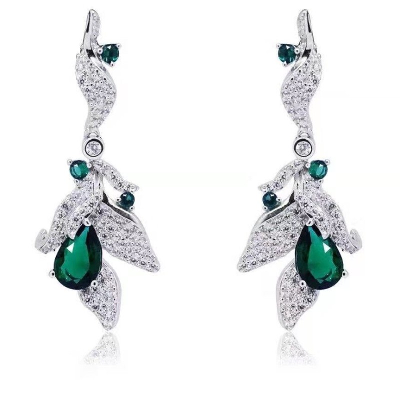 925 sterling sølv syntetisk smaragd cubic zirconia kvinder bryllup dingle øreringe brud øreringe