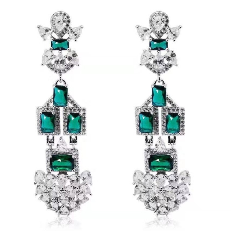 925 syntetiske smaragdøreringe i sterling sølv Barokke stil cubic zirconia kvinder bryllup øreringe dingler øreringe