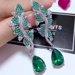 925 STERLING SILVER SYNTHETIC EMERALD Leaf CUBIC ZIRCONIA DAMES ØRINGER