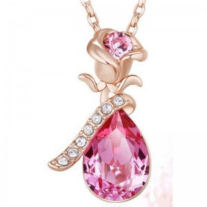 ROSE GULL ROSE PENDANT GEMSTONE CUBIC ZIRCONIA HALSKLÆDE KVINNEHALSKABEL 925 STERLING SILVER 2020