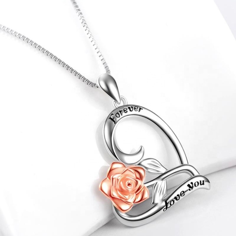 925 sterling sølv rose hjerte vedhæng erklæring halskæde personlig indgraveret halskæde 2020 design