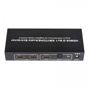V2.0 HDMI 2x1 switcher og lydekstraktionsstøtte ARC Ultra HD 4Kx2K @ 60Hz HDCP2.2 18 Gbps