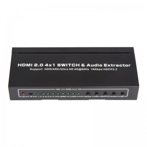 V2.0 HDMI 4x1 switcher og lydekstraktionsstøtte ARC Ultra HD 4Kx2K @ 60Hz HDCP2.2 18 Gbps