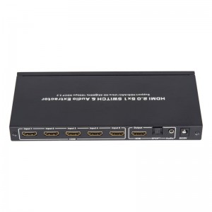 V2.0 HDMI 5x1 switcher og lydekstraktionsstøtte ARC Ultra HD 4Kx2K @ 60Hz HDCP2.2 18 Gbps