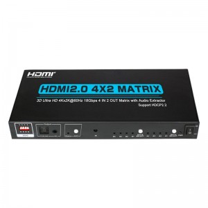V2.0 HDMI 4x2 Matrix Support Ultra HD 4Kx2K @ 60Hz HDCP2.2 18 Gbps med lydekstraktor