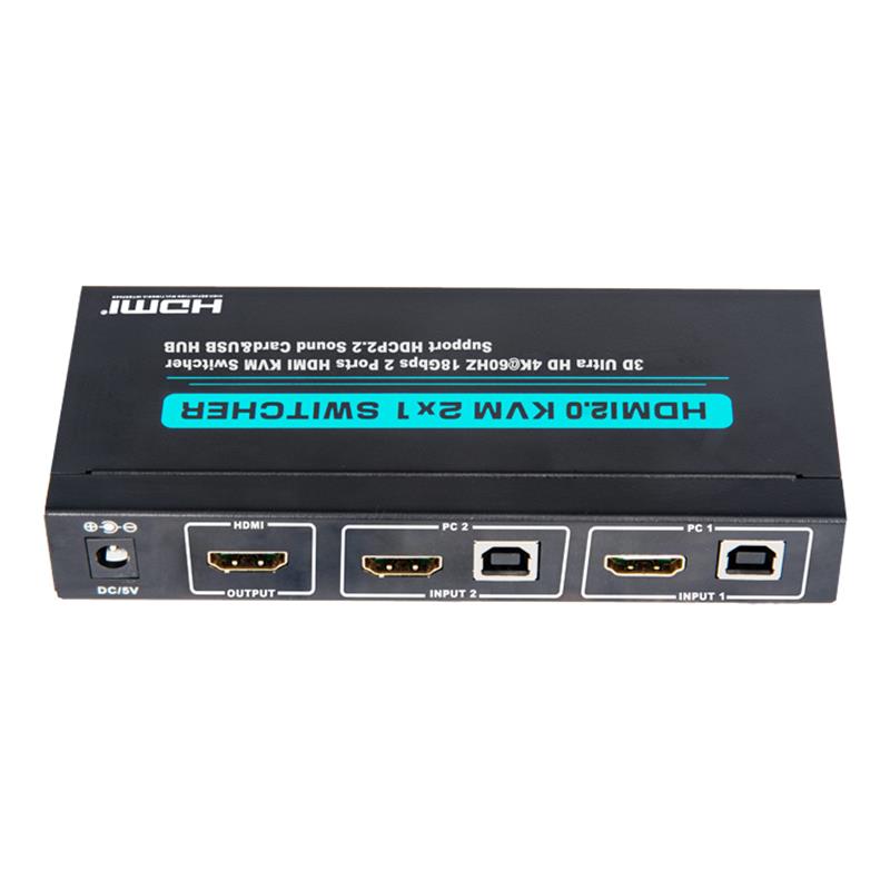 V2.0 HDMI KVM 2x1 switch understøtter Ultra HD 4Kx2K @ 60Hz HDCP2.2 18 Gbps lydkort & USB hub