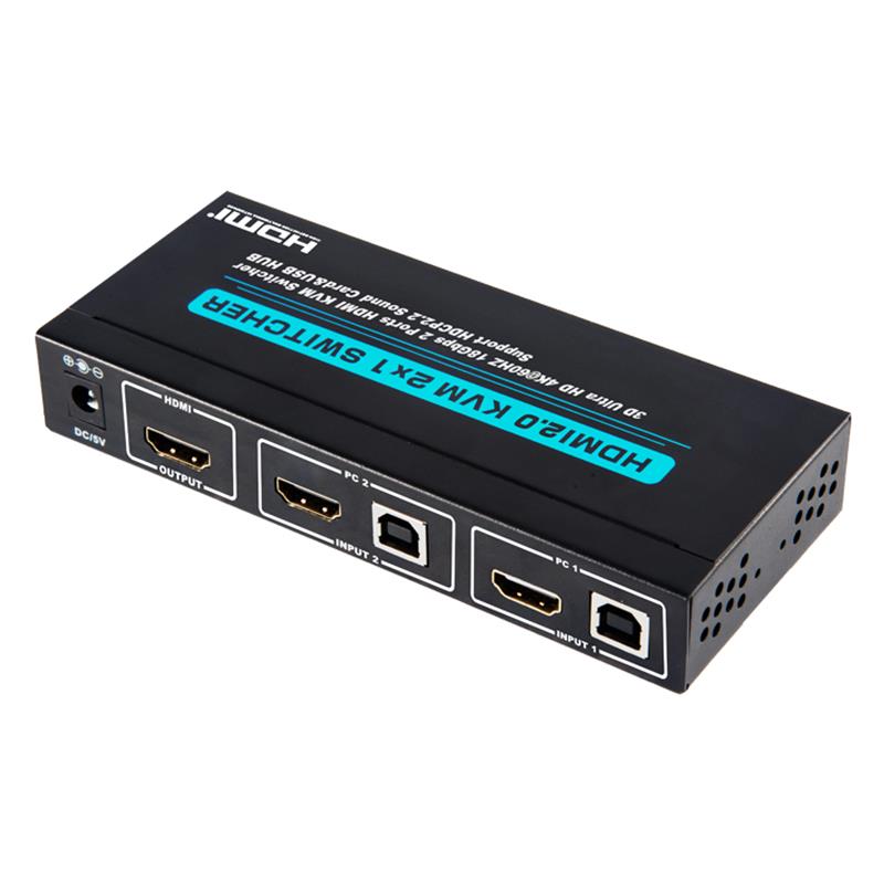 V2.0 HDMI KVM 2x1 switch understøtter Ultra HD 4Kx2K @ 60Hz HDCP2.2 18 Gbps lydkort & USB hub