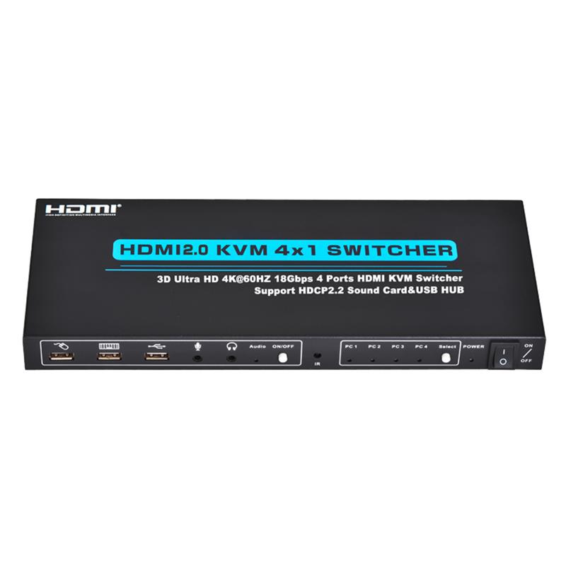 V2.0 HDMI KVM 4x1-switch understøtter Ultra HD 4Kx2K @ 60Hz HDCP2.2 18 Gbps lydkort & USB-hub