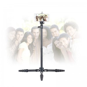 Kingjoy SF056 5 sektioner sammenfoldelige stativsæt med lav vinkeloptagelse og midterste søjle kan bruges som monopod