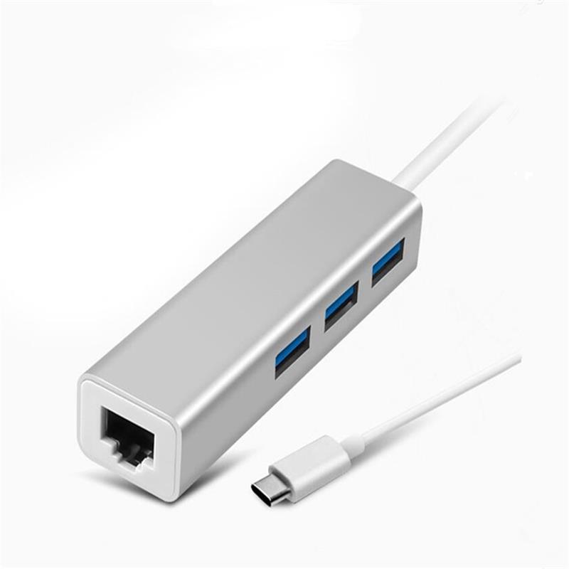USB Type C til LAN (1000M) + USB 3.0x3 hub-adapter