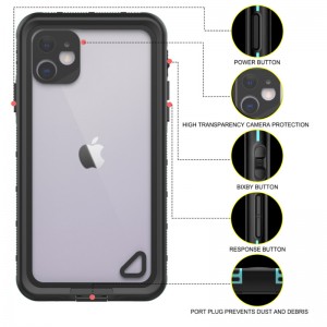 Ny pc + tpe + kæledyr vandtæt støvtæt, snefast, tilbehør til tilbehør til iPhone 11 (blå) gennemsigtig bagcover