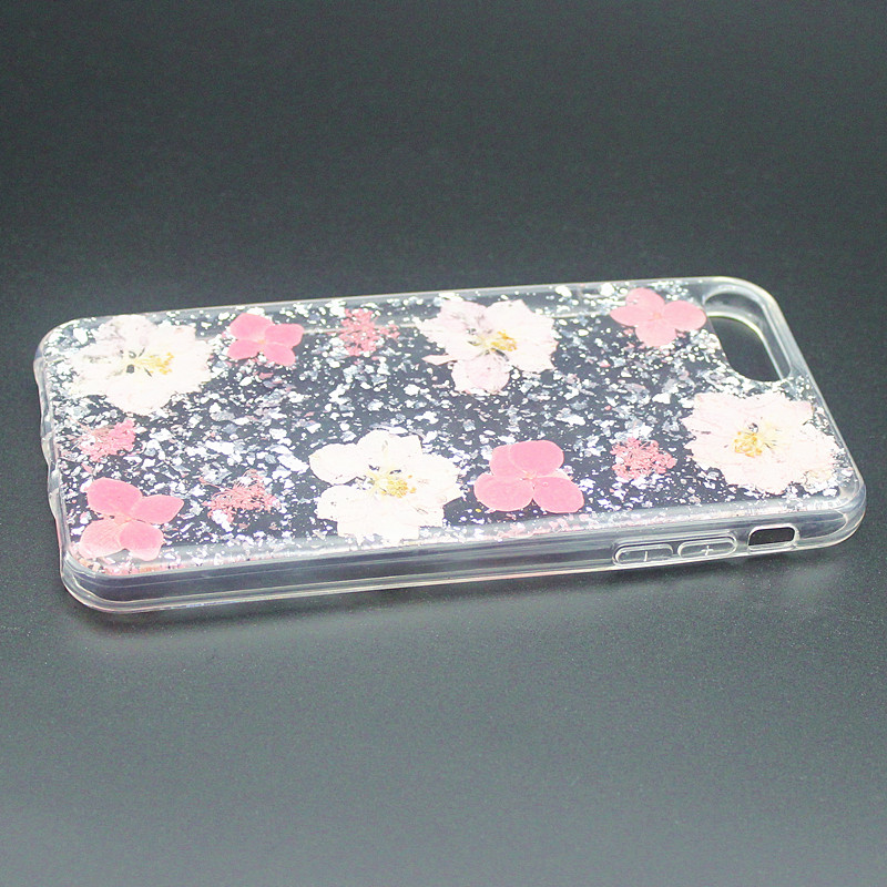 TPU + pc glitrende dråber lim mobiltelefon taske med indre blomst for hånd lavet til iPhone 6 Plus / 7 Plus / 8 Plus