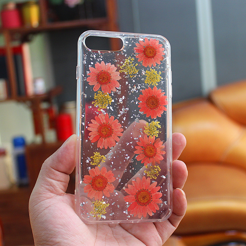 TPU + pc glitrende dråber lim mobiltelefon taske med indre blomst for hånd lavet til iPhone 6 Plus / 7 Plus / 8 Plus