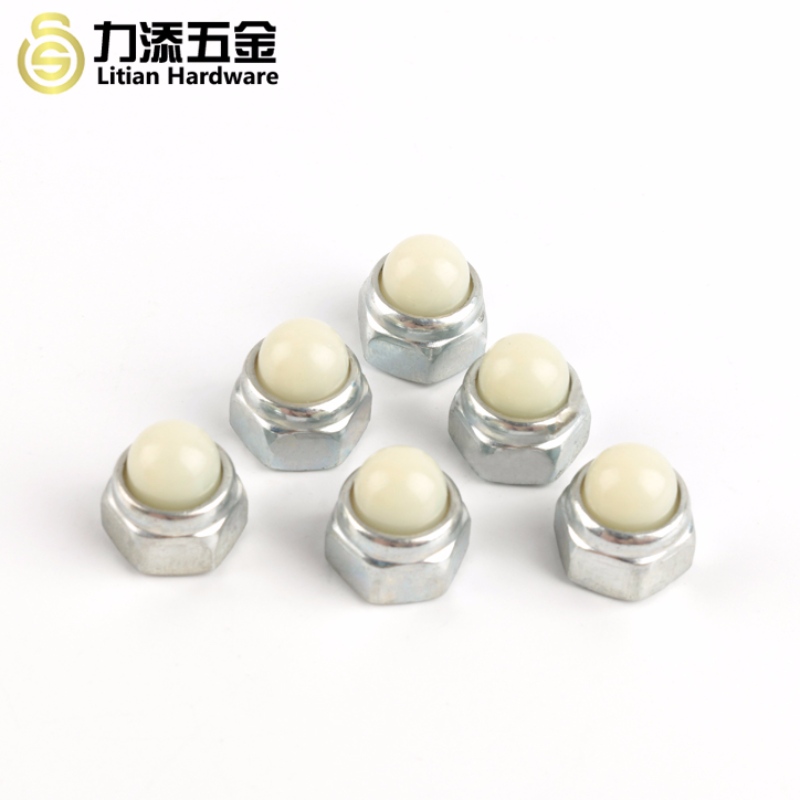 DIN986 M3-M12 sort zink og hvidt hoved nylon hex cap møtrik